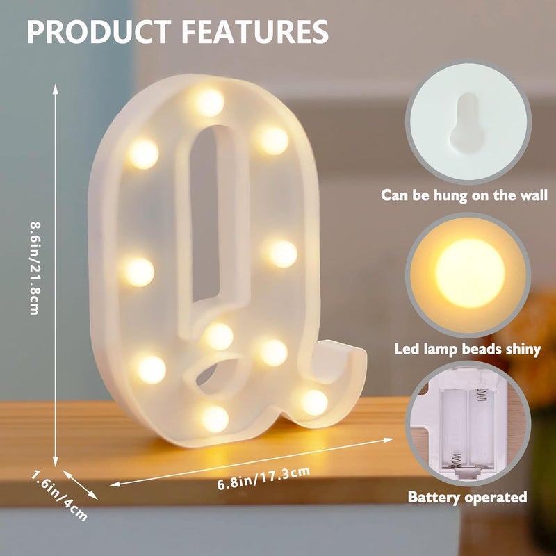 SKYPHAROS LED Marquee Letters, White 26 Alphabet Light Up Letters, Battery Powered LED Letter Lights for Birthday Party, Christmas Night, Home, Bar, Graduation, Wedding Decoration(Q) - Image 2